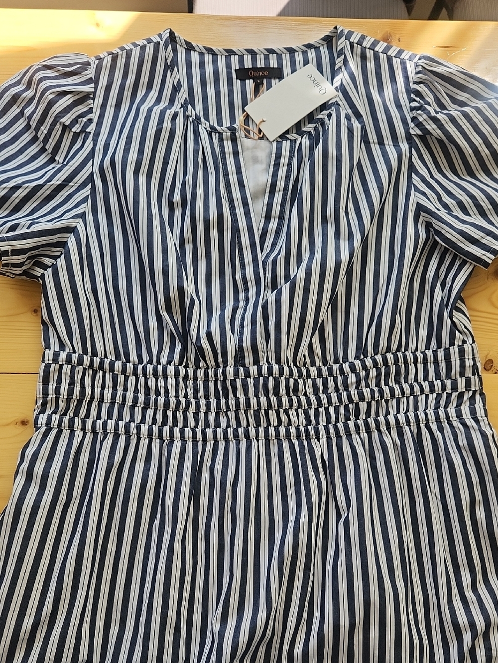 Quince 100% Organic Cotton Poplin Tiered Maxi Dress in Hudson Stripe L - Picture 5 of 17